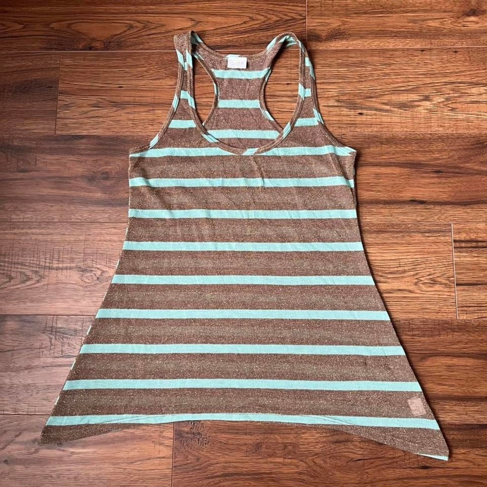 Y2K Metallic Mesh Striped Asymmetrical Tank Trashy 2000s Fairy McBling Bratz M